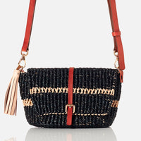 Straw Crossbody Bag Black Raffia