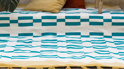 Yellow Teal Rug - Cotton