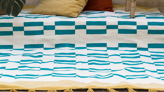 Yellow Teal Rug - Cotton