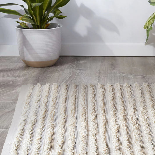 White Area Rug - Boho Wool